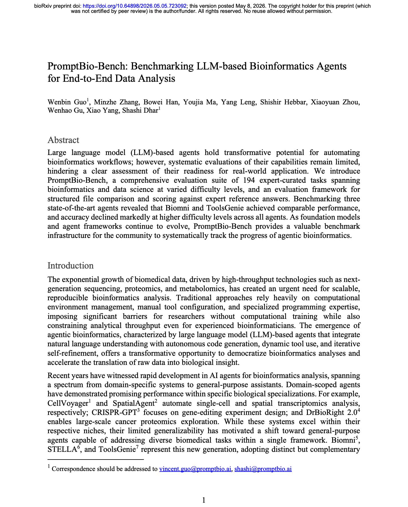 PromptBio-Bench: Benchmarking LLM-based Bioinformatics Agents for End-to-End Data Analysis